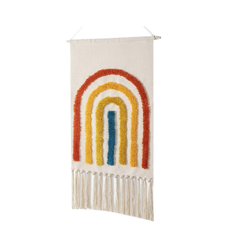 Flâmula boho arco-íris com borlas, decoração artesanal para quarto infantil, 50x70cm