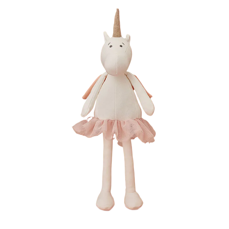 Pelúcia Unicórnio de Tutu 40cm, educativa e segura, confeccionada em 100% algodão. Ideal para estimular o desenvolvimento sensorial e decorar o quarto infantil. Perfeita para mães que buscam brinquedos montessorianos e lúdicos