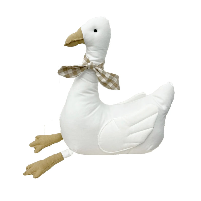 Ganso de Pelúcia Estilo Nórdico para decoração de quarto infantil. Feito de algodão acolchoado, com gravata borboleta xadrez, perfeito para mães e futuras mamães que buscam um toque de charme e sofisticação