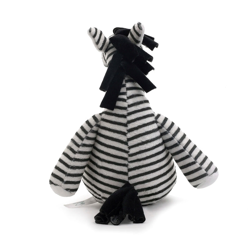 Pelúcia Zebrinha 100% algodão, macia e segura, ideal para decoração de quarto infantil e momentos de carinho. Perfeita para abraços, sonecas e passeios